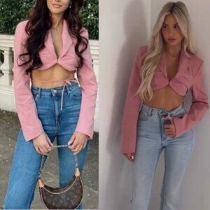 ZARA Cropped Stitch Detail Blazer Sz Medium Pink